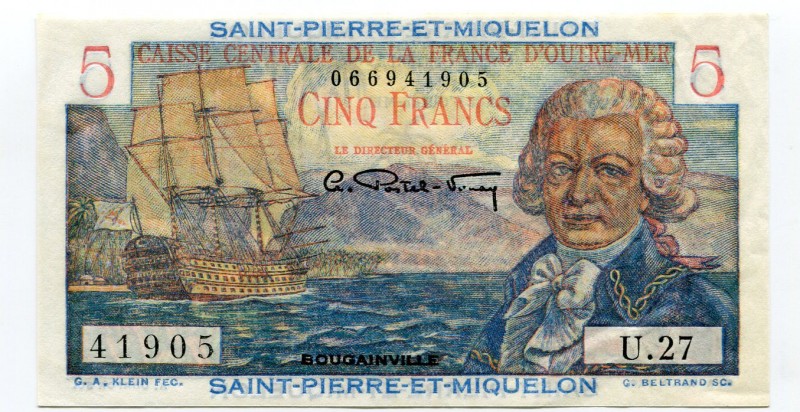 Saint Pierre & Miquelon 5 Francs 1950 - 1960 (ND)
P# 22