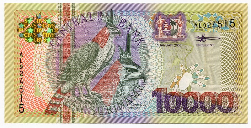 Suriname 10000 Gulden 2000 Very Rare
P# 153; UNC