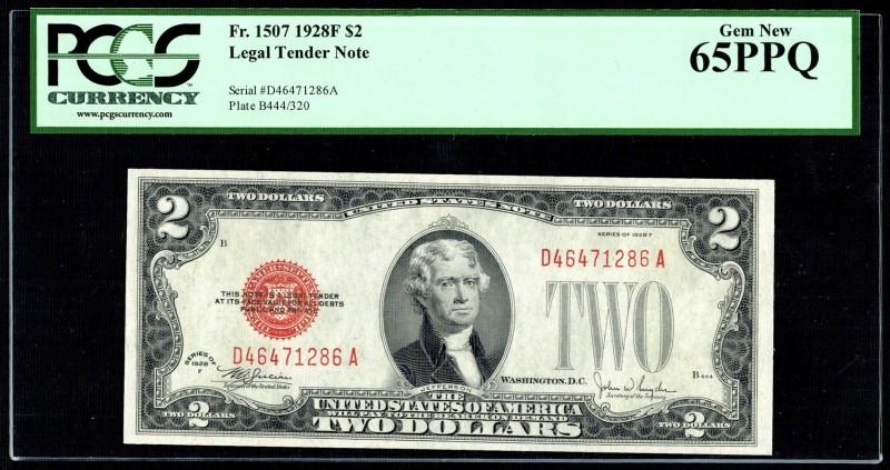 United States 2 Dollars 1928 F Legal Tender Note PCGS GN65
Fr# 1507; № D4647128...