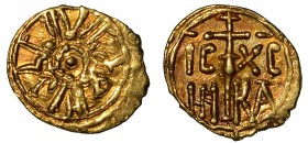 MESSINA. Guglielmo I (1154-1166) - Tarì, anno 1154. Legenda cufica. R/ Croce astile tra le lettere IC XC NI KA. MIR.,32. Spahr, 82. g. 0,87 oro SPL