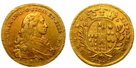 NAPOLI. Ferdinando IV di Borbone (I periodo: 1759-1799). Da 6 ducati 1769. Busto a d.; sotto, la sigla B P. R/ Stemma ovale coronato; ai lati, C/C - C...