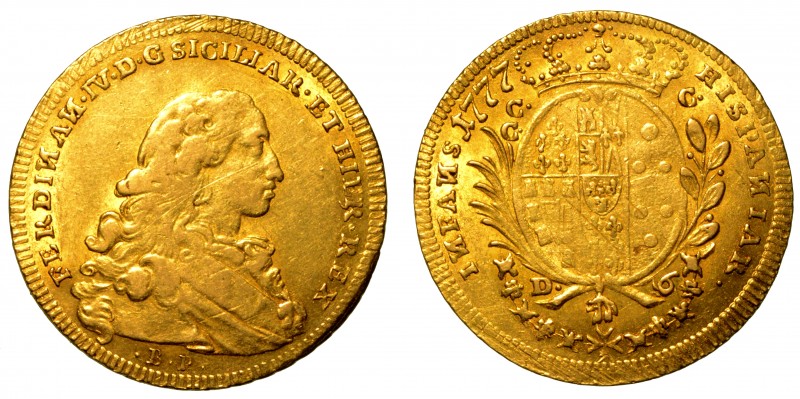 NAPOLI. Ferdinando IV di Borbone (I periodo: 1759-1799). Da 6 ducati 1777. Busto...