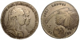 NAPOLI. Ferdinando IV di Borbone (I periodo: 1759-1799). Piastra 1791. Busti accollati a d. di Ferdinando IV e della consorte Maria Carolina d’Asburgo...