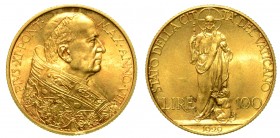 ROMA. Pio XI (1929-1938). VATICANO - 100 lire 1929/VIII. Busto a d. con zucchetto e piviale. R/ Cristo Re. Gig. 1. g. 8,80 Impercettibile colpo. oro q...
