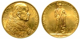 ROMA. Pio XI (1929-1938). VATICANO - 100 lire 1931/X. Busto a d. con zucchetto e piviale. R/ Cristo Re. Gig. 3. Raro g. 8,80 oro q.FDC

No iva sul m...