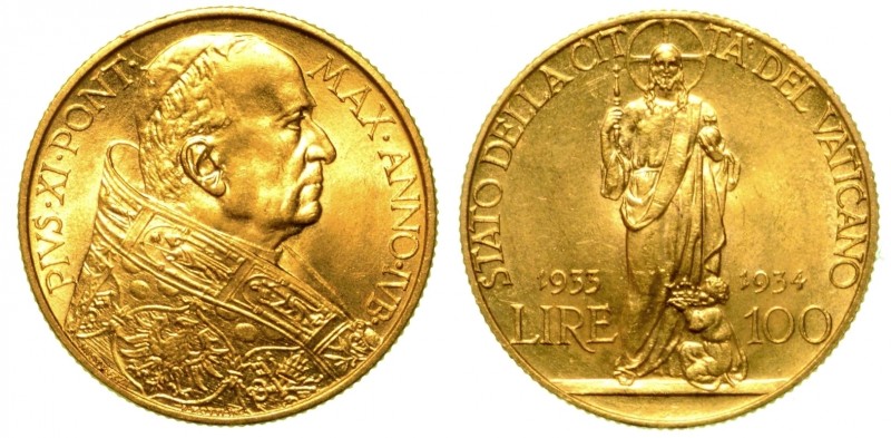 ROMA. Pio XI (1929-1938). VATICANO - 100 lire 1933-34 A. Jub. Busto a d. con zuc...