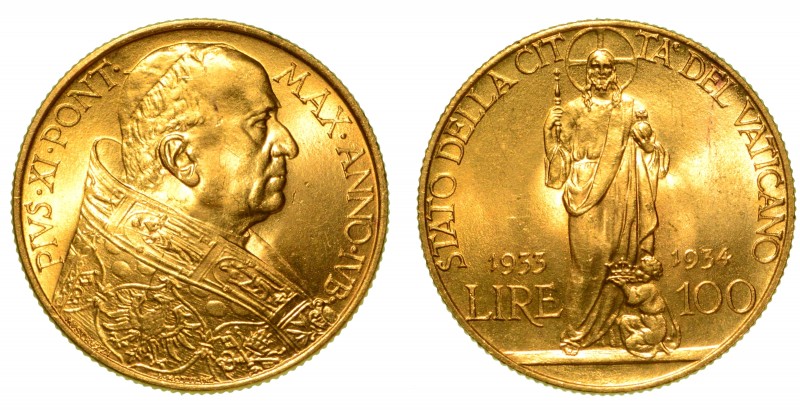 ROMA. Pio XI (1929-1938). VATICANO - 100 lire 1933-34 A. Jub. Busto a d. con zuc...