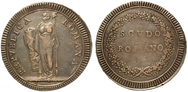 ROMA. Repubblica Romana (1797) - Scudo romano. La Libertà con fascio e picca sor...
