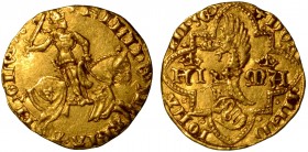 MILANO. Filippo Maria Visconti (1412-1447) - Fiorino o ducato. Il duca in armatura a cavallo al galoppo a destra. Sulla corazza e sulla gualdrappa, pi...