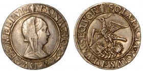 MILANO. Gian Galeazzo Maria Sforza - Reggenza di Bona di Savoia (1476-1480) - Testone. Busto a d. velato di Bona di Savoia. R/ La fenice, ad ali spieg...