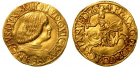 MILANO. Ludovico Maria Sforza detto il Moro (1494-1500) - Doppio ducato. Busto a d. corazzato e a testa nuda. R/ Il duca in armatura e con spada sguai...