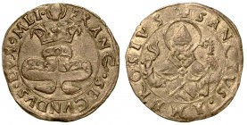 MILANO. Francesco II Sforza (1521-1535) - Grosso da 3 soldi. Nastro con scritta F R V O C sormontato da piccola corona da cui escono rami di palma ed ...