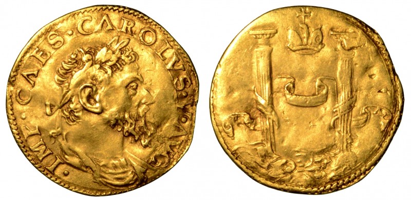MILANO. Carlo V d'Asburgo (1535-1556) - Doppio scudo d’oro s.d. Busto a d. laure...