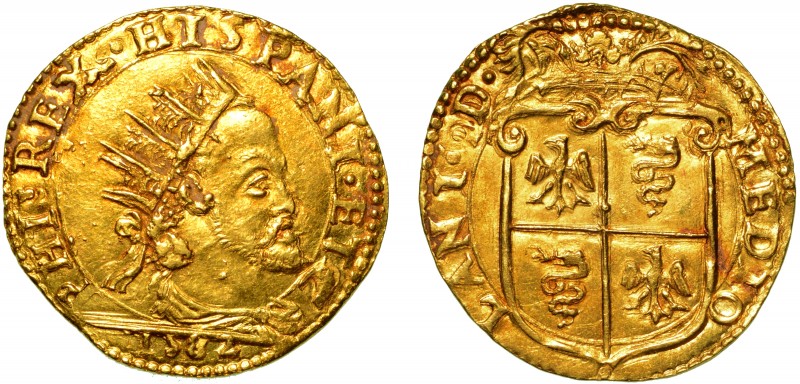 MILANO. Filippo II d'Asburgo (1554-1598) - Doppia 1582. Busto radiato a d. R/ St...