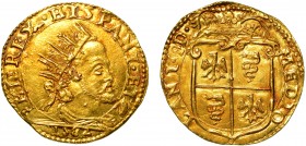 MILANO. Filippo II d'Asburgo (1554-1598) - Doppia 1582. Busto radiato a d. R/ Stemma inquartato con l'aquila e la biscia sormontato da corona da cui e...
