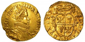 MILANO. Filippo IV d'Asburgo (1621-1665) – Doppia da due o quadrupla s.d. Busto a d. corazzato con testa radiata; goletta con colletto pieghettato e s...