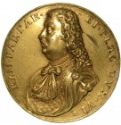 Ranuccio II Farnese (1646-1694). Medaglia uniface in bronzo dorato. Busto di Ranuccio a s. diam. 60 mm. Rarissima. Lievi graffi da assaggio. Bella fus...