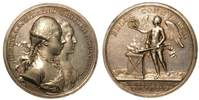 Giuseppe II d'Asburgo e Isabella di Borbone (1741-1790). Medaglia in argento 176...