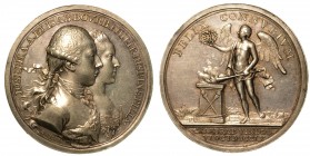 Giuseppe II d'Asburgo e Isabella di Borbone (1741-1790). Medaglia in argento 1760. Matrimonio tra Giuseppe II e Isabella di Borbone. Opus A. Wideman. ...