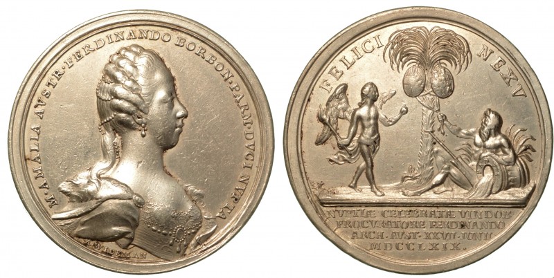 Maria Amalia d’Austria Borbone (1746-1804) – Medaglia in argento 1769. Busto a d...