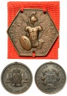 Ferdinando I Borbone (1765-1802) - Scudo dei veterani per 12 anni di servizio militare - Medaglia esagonale uniface in bronzo. Lorica romana, sormonta...