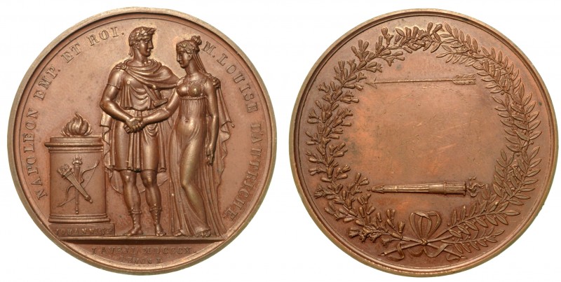 Napoleone I Imperatore (1804-1814) Medaglia in bronzo. Matrimonio tra Napoleone ...