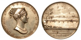 Maria Luigia d'Austria (1815-1847) Medaglia in argento. Maria Luigia d'Austria promuove la costruzione del Ponte sul fiume Taro 1818, Parma op. Santar...