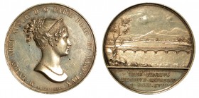 Maria Luigia d'Austria (1815-1847) Medaglia in argento. Maria Luigia d'Austria promuove la costruzione del Ponte sul fiume Taro 1818, Parma op. Santar...