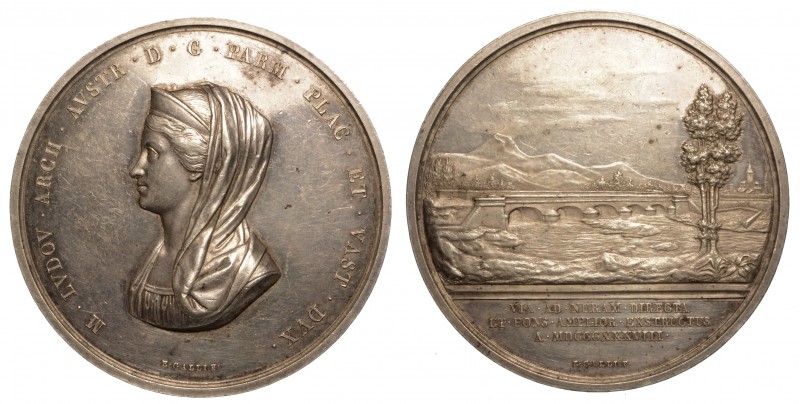 Maria Luigia d'Austria (1815-1847) Medaglia in argento 1838. Ponte sul torrente ...