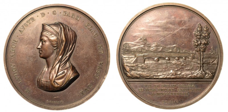 Maria Luigia d'Austria (1815-1847) Medaglia in bronzo 1838. Ponte sul torrente N...