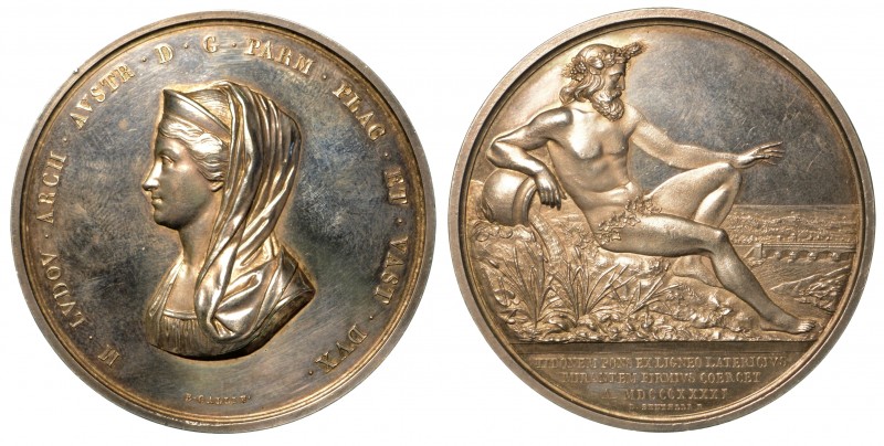 Maria Luigia d'Austria (1815-1847) Medaglia in argento 1841. Ponte sul torrente ...