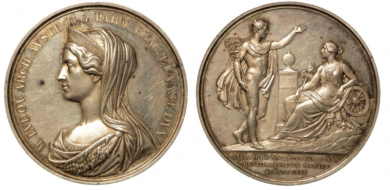 Maria Luigia d'Austria (1815-1847) Medaglia in argento 1841. Strada della Cisa. ...