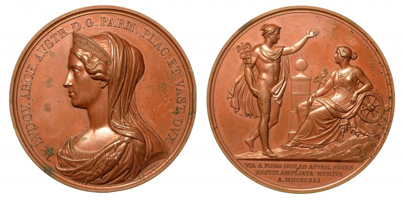 Maria Luigia d'Austria (1815-1847) Medaglia in bronzo 1841. Strada della Cisa. O...