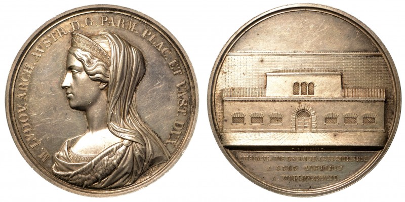 Maria Luigia d'Austria (1815-1847) Medaglia in argento 1843. Nuovo carcere in Pa...