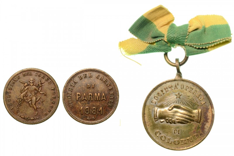 Società del Carnevale di Parma 1881. Medaglia in bronzo. R/ Angelo con cornucopi...