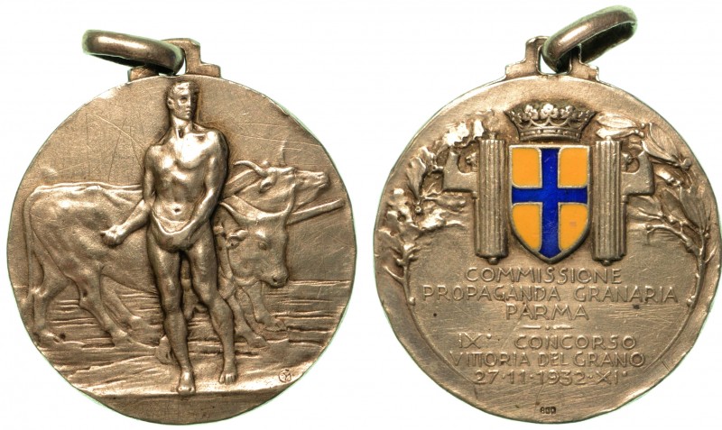 Commissione propaganda granaria Parma. Medaglia in argento 1932. IX Concorso vit...