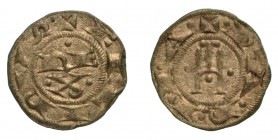 PARMA. Repubblica, monetazione a nome di Federico di Svevia (1207-1208). Denaro. RE||X. R/ Castello. MIR 900 g. 0,6. mist Raro BB