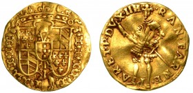 PARMA. Ranuccio Farnese (1592-1622). Ongaro 1602. Il Duca corazzato, a figura intera, stante a sinistra. R/ Stemma coronato; ai lati, la data. MIR 981...