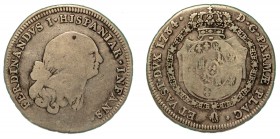 PARMA. Ferdinando I di Borbone (1765-1802). Mezzo ducato 1784. Testa nuda a d.; sotto, rosetta. R/ Stemma ovale coronato e ornato dal Toson d'oro. CNI...