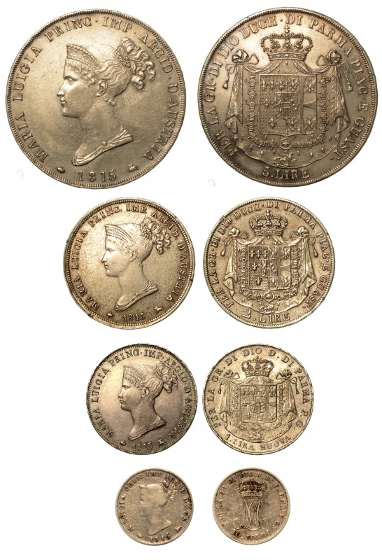 PARMA. Maria Luigia d’Austria (1815-1847) - lotto composto da 5 Lire 1815 (BB). ...