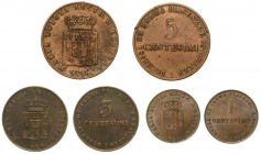 PARMA. Maria Luigia d’Austria (1815-1847) - lotto composto da 5 centesimi 1830 (MB/BB) - 3 centesimi 1830 (MB) - 1 centesimo1830 (SPL) complessivament...