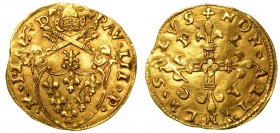 PIACENZA. Paolo III (1534-1549). Scudo d'oro. Stemma sormontato da chiavi decussate e tiara. R/ Croce gigliata; nei quarti P L A C. Munt. 176 g. 3,5. ...