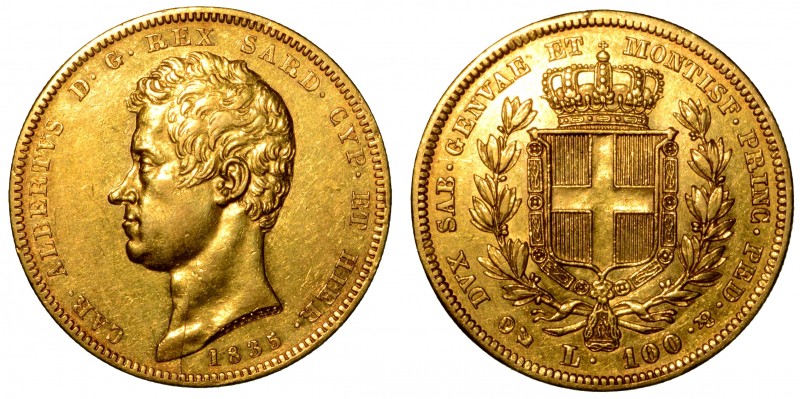 SAVOIA. Carlo Alberto (1831-1849) – 100 lire 1835 Genova. Busto a testa nuda a s...