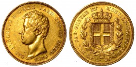 SAVOIA. Carlo Alberto (1831-1849) – 50 lire 1836 Torino. Busto a testa nuda a s. R/ Stemma sabaudo coronato. Gig. 15. g. 16,12 oro SPL