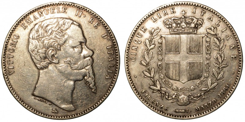 SAVOIA. Vittorio Emanuele II (Regno di Sardegna: 1849-1861) - 5 lire 1861. Firen...