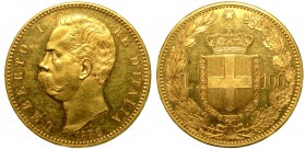 SAVOIA. Umberto I (1879-1900) - 100 lire 1882. Busto a s. R/ Scudo coronato, ornato del collare dell'Annunziata, tra due rami di lauro. Gig. 2 Molto r...