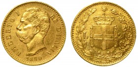 SAVOIA. Umberto I (1879-1900) - 20 lire 1880. Busto a s. R/ Scudo coronato, ornato del collare dell'Annunziata, tra due rami di lauro. Gig. 10 g. 6,45...