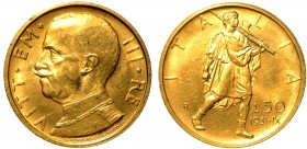 SAVOIA. Vittorio Emanuele III (1900-1946) - 50 lire 1931/IX. Littore. Testa nuda a s. R/ Littore a d. Pag., 657. Gig., 20. g. 4,39 oro SPL/FDC