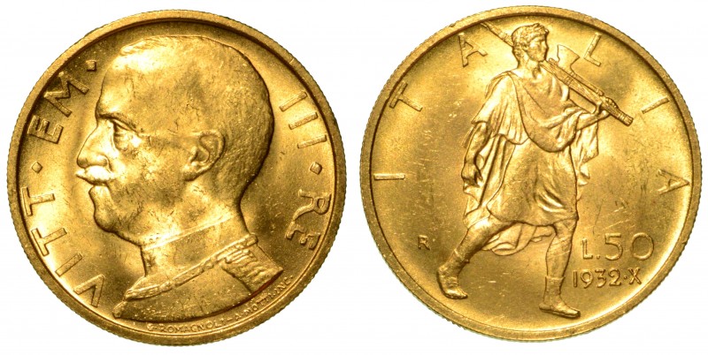 SAVOIA. Vittorio Emanuele III (1900-1946) - 50 lire 1932/X. Littore. Testa nuda ...