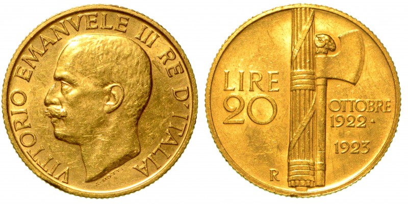 SAVOIA. Vittorio Emanuele III (1900-1946) - 20 lire 1923. Fascio. Testa nuda a s...